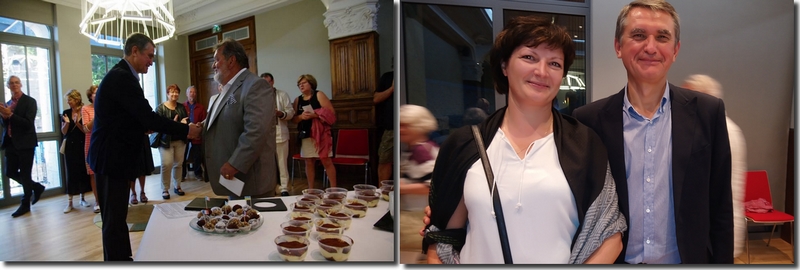 Oleg Shamshur, ambassadeur d'Ukraine avec M. le Maire de Pont-Aven et Svitlana Osypenko ep. Orgeval, compatriote ukrainienne résidant à Bannalec (à quelques km de Pont-Aven)