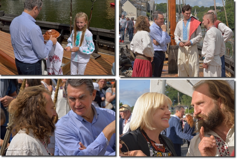 Oleg Shambur, ambassadeur d'Ukraine en France, Natalia Kochubey, responsable du service culturel de m'ambassade d'Ukraine, avec l'équipage de la tchaïka. Photos B. grua