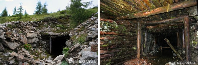Première galerie horizontale sur le flanc droit de la montagne dans un état très dégradé.
