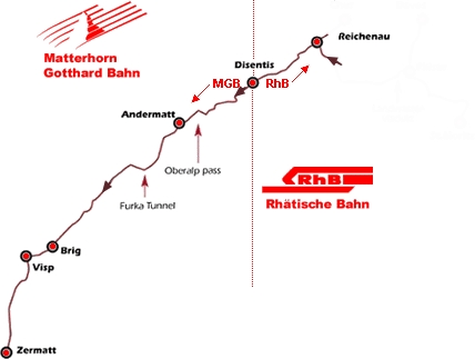 De Reichenau-Tamins à Visp voyage Bernard Grua
Matterhorn Gotthard Bahn, Rhätische Bahn, Chemines de fer rhétiques, Glacier Expres