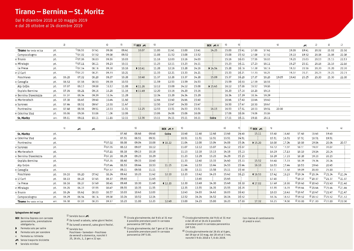 Horaires train rouge (Trenito rosso) Tirano St Moritz - Massif de la Bernina