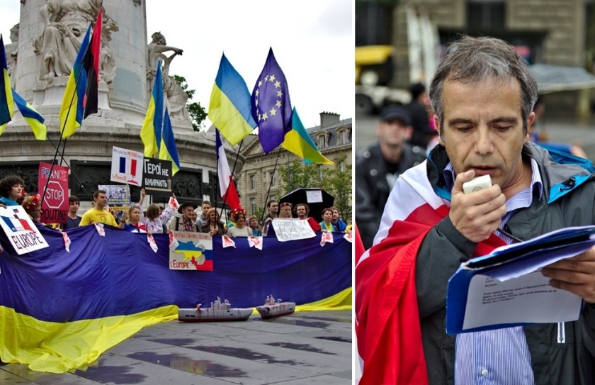 Bernard Grua, troisième manifestation contre la livraison des navires Mistral à Vladimir Poutine. Paris 13 juillet 2014 - No Mistrals for Putin - Speech