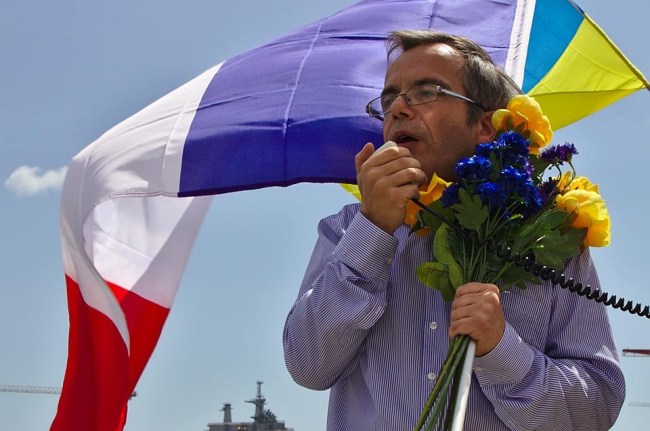 Bernard Grua, discours au cours d'une manifestation "No Mistrals for Putin" à St Nazaire