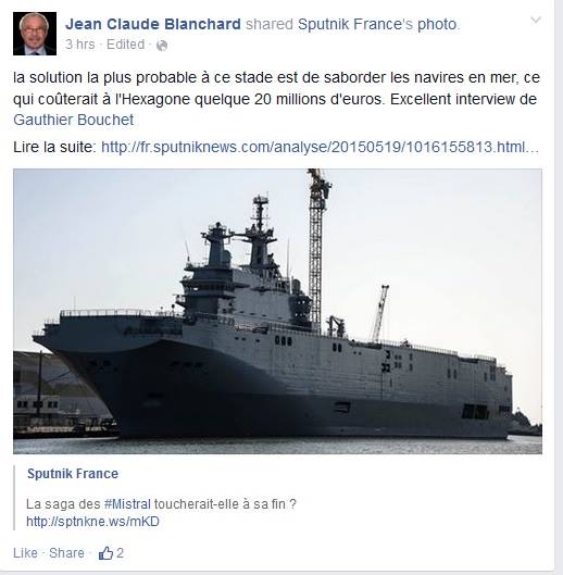 "La solution la plus probable est de saborder les navires en mer" - Jean-Claude Blanchard, élu Front National St Nazaire - facebook 19/05/2015