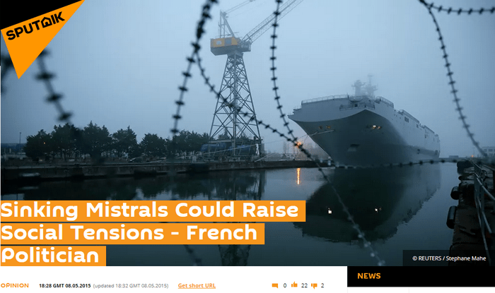 Gauthier Bouchet, élu Front National de saint Nazaire: "couler les Mistral pourrait accroître les tensions sociales" - Sputnik 08/05/2015