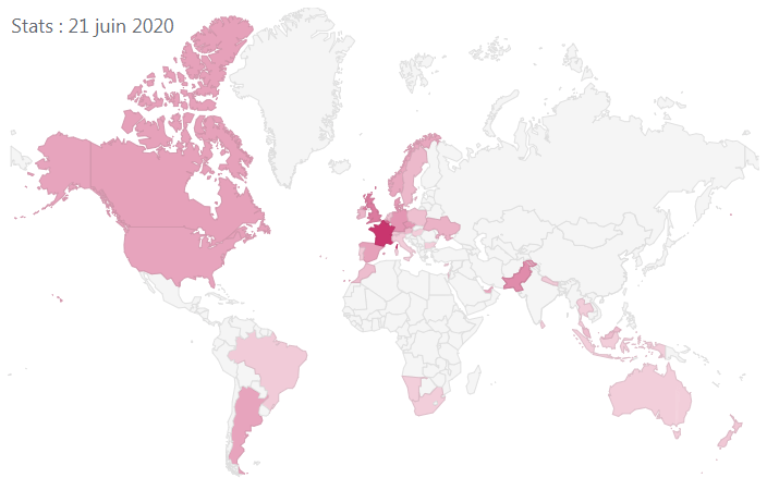 Worldwide repartition of the article readers less than 4 hours after its publication (19:22 French time)