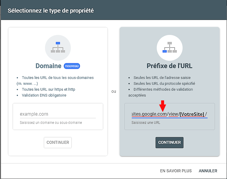 Ajouter URL du site dans Google Search Console