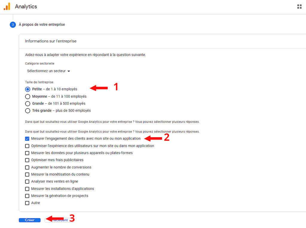 Informations au sujet de "l'entreprise" pour Google Analytics