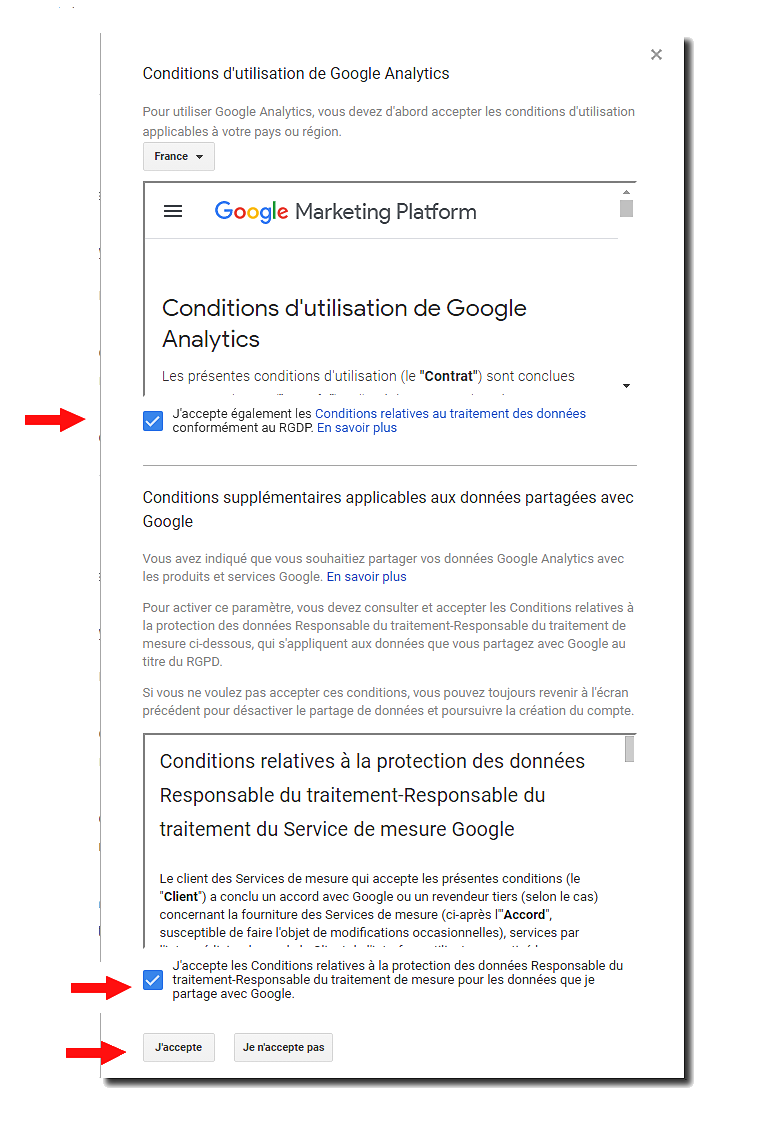 Conditions d'utilisation Google Analytics