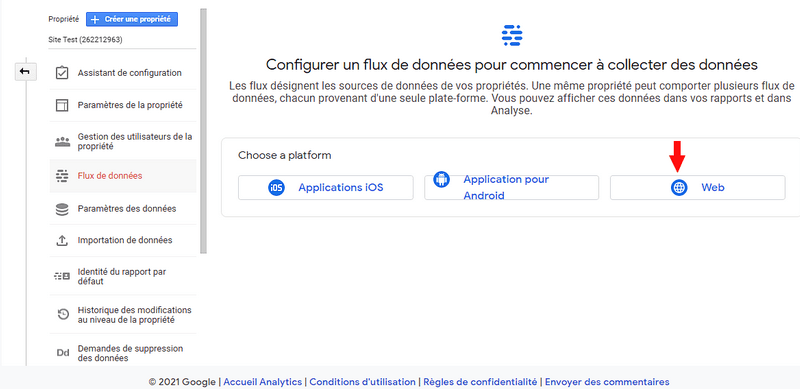Configuration du flux de données Google Analytics