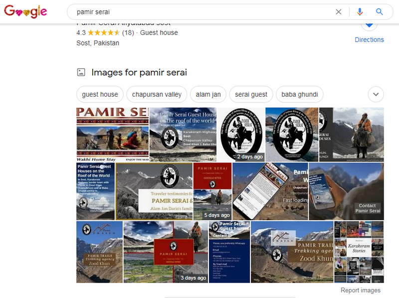 Pamir Serai Guest House fenêtre d'aperçu dans le résulat de la recherche Google.