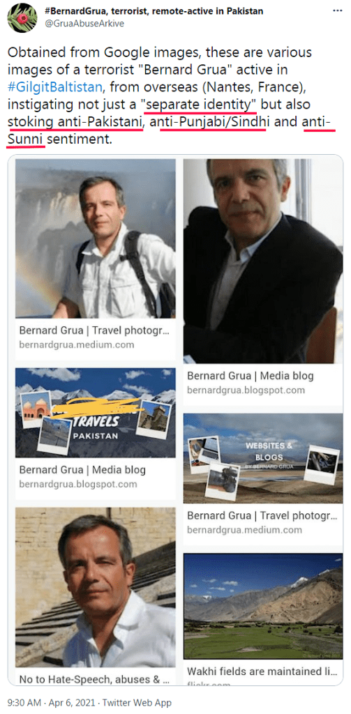Ramla Akhtar: diverses images d'un terroriste, actif, depuis l'étranger (Nantes, France), dans le #GilgitBaltistan instigant non seulement une «identité distincte» mais attisant aussi le sentiment anti-pakistanais, anti-punjabi / sindhi et anti-sunnite.