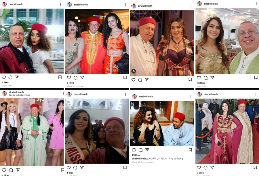 En revanche, sans faire de recherche sur la vie sentimentale, voire sexuelle, de Zine El Abidine Belhareth on ne peut que constater les innombrables photos qu'il poste de lui-même sur les réseaux sociaux, où il est très entouré de jeunes femmes autrement plus juvéniles et glamour que sa légitime épouse, pour laquelle le nombre de publications se compte sur les doigts d'une seule main.