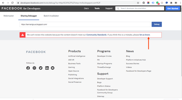 Message d'alerte Facebook