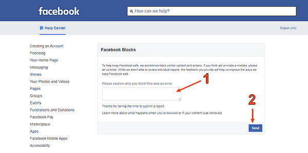 Prendre contact avec Facebook