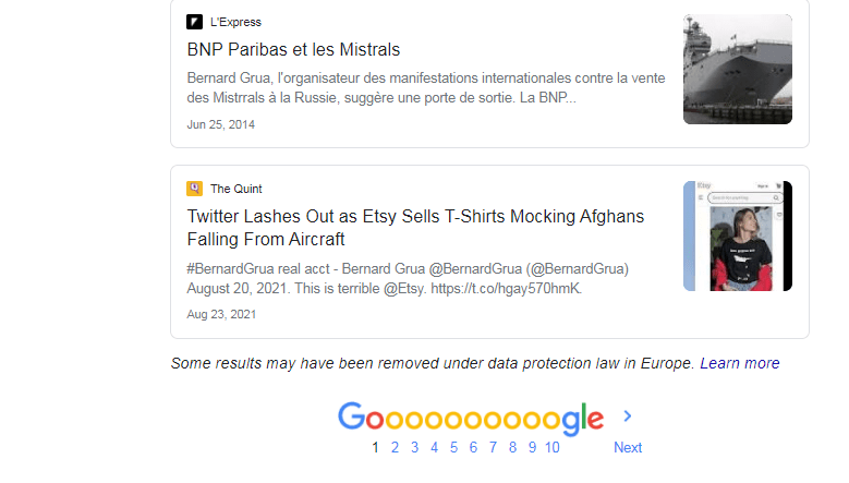 Bernard Grua news SERP Google - three