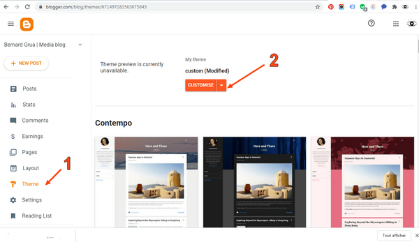 Customiser un thème blogger, capture par Bernard Grua