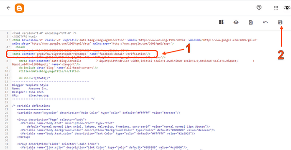 Insérer le meta-tag Facebook dans le code du thème, capture par par Bernard Grua