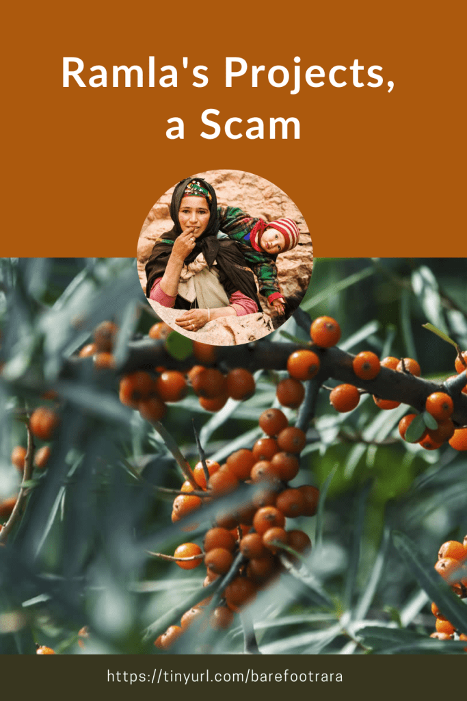 @BarefootRara website, pin for the section "Ramla's Projects, a scam"