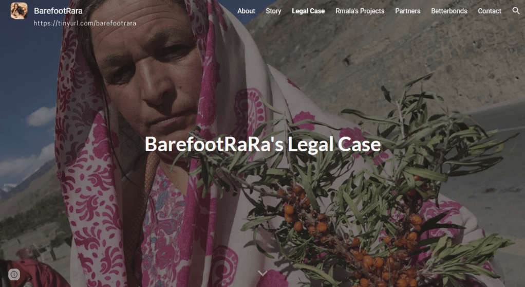 @BarefootRara website, cover for the section "BarefootRara's legal case"