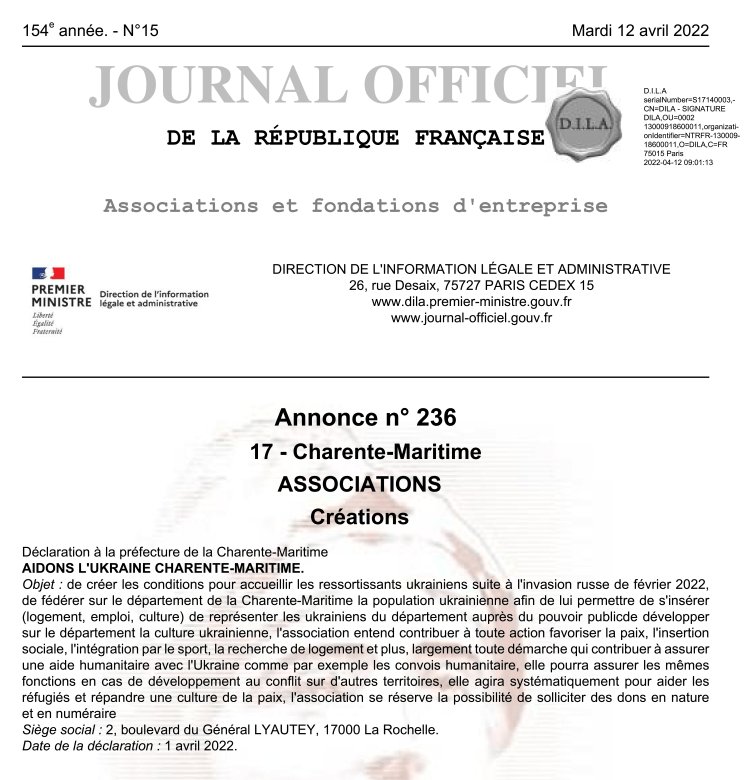 Aidons l'Ukraine 17 journal officiel