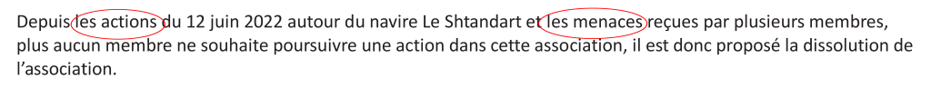Extrait du compte-rendu de la réunion du bureau de l'association "Aidons l'Ukraine 17"