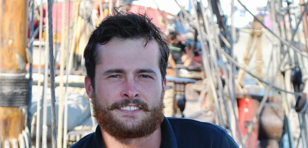 Arthur Gazzarin sur la frégate "Shtandart" le  29/08/2022. Photo Solange Clavel, la Manche Libre