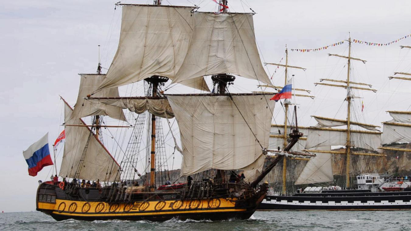 Le navire russe «Shtandart», dont la venue est prévue à l’Armada, est la cible d’une polémique – Photo archives Paris Normandie