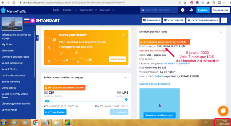 Le Shtandart de Vladimir Martus a coupé son AIS