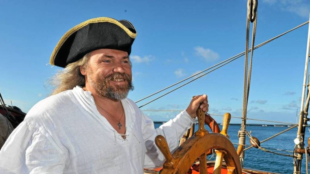 Vladimir Martus at the helm of his 34.5m private yacht the Shtandart