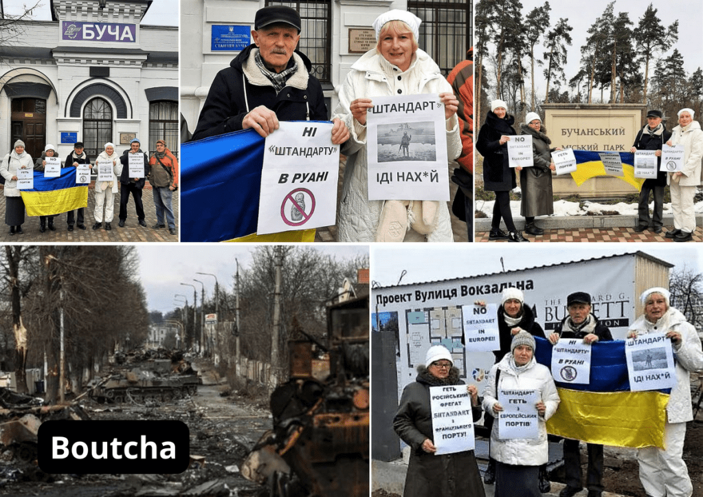 Boutcha proteste contre la participation de la frégate russe Shtandart à L'Armada Rouen.