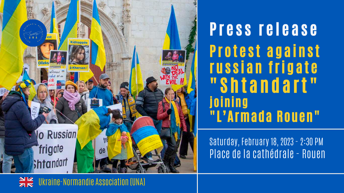 Protest against Russian frigate shtandart attending l'Armada Rouen 2023