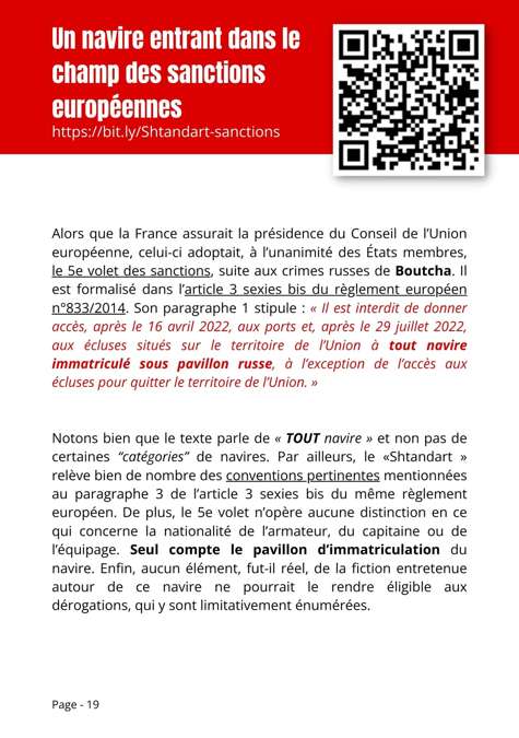 Le Shtandart et les sanctions européennes
