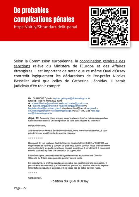 Lettre du Quai d'Orsay contre le Shtandart