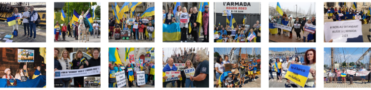 Shtandart: protests: in Saint-Nazaire, Baden, Vannes, Rennes, Rouen, Lorient, Saintes, Paris, Nantes, Camaret, Vigo (Spain), La Rochelle