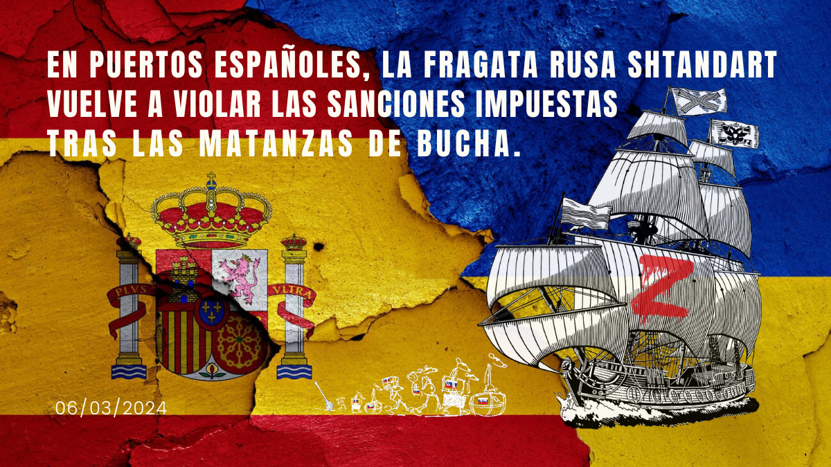 En puertos españoles, la fragata rusa Shtandart vuelve a violar las sanciones impuestas tras las matanzas de Bucha.