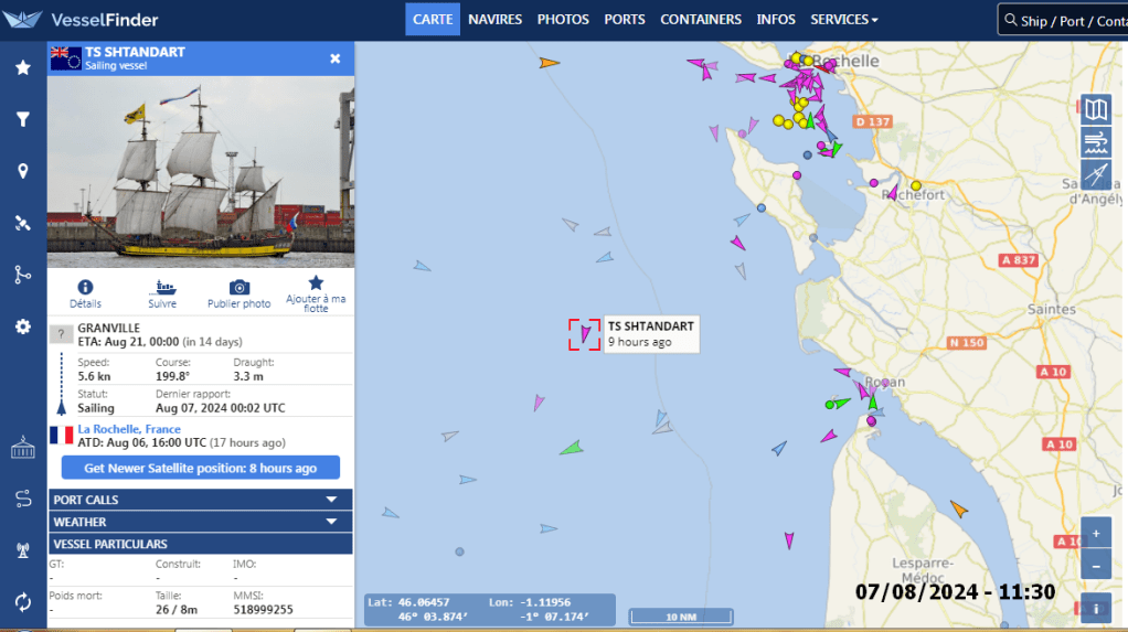 Le navire russe affiche maintenant Granville comme destination.