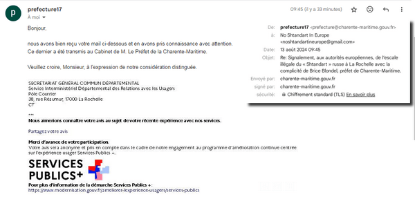 Shtandart : accusé de réception préfecture Charente Maritime