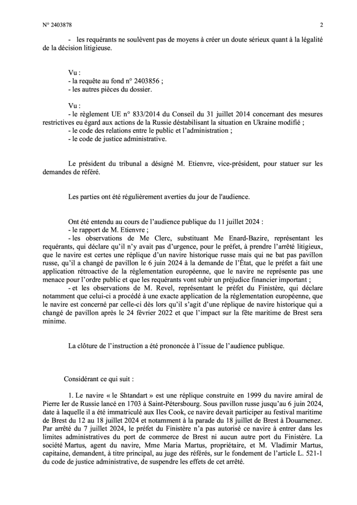 Avocat Thierry Clerc, ordonnance  déboutant le Shtandart et son avocat