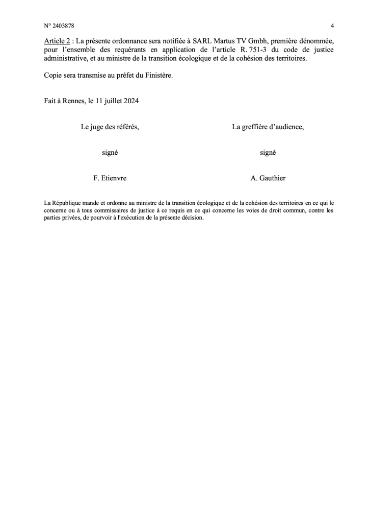 Ordonnance  déboutant le Shtandart et son avocat, Thierry Clerc