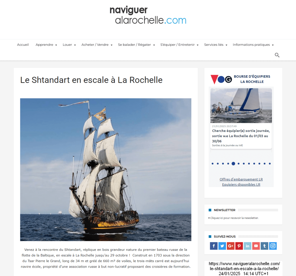 Embarquement de passagers payants à bord du Shtandart, navire interdit d’escale