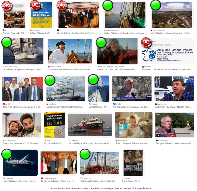 Screenshot of PC for all search results, Michel Balique, Amis des grands voiliers - Sail Training Association France, Friends of tall ships, ‘Images’ tab, on Google. two
