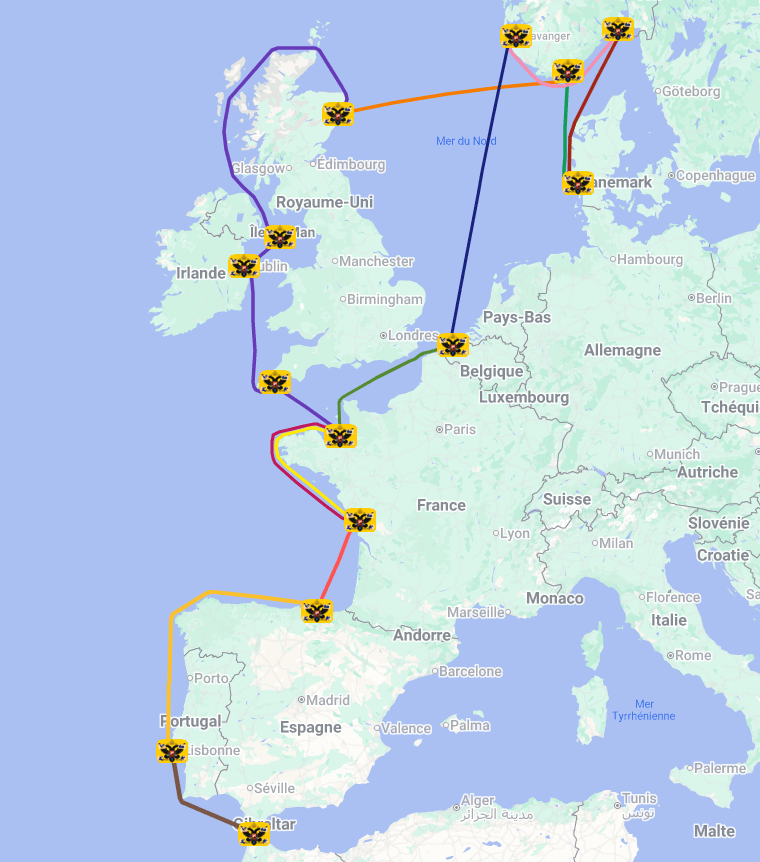 Shtandart, summer 2025 voyage map