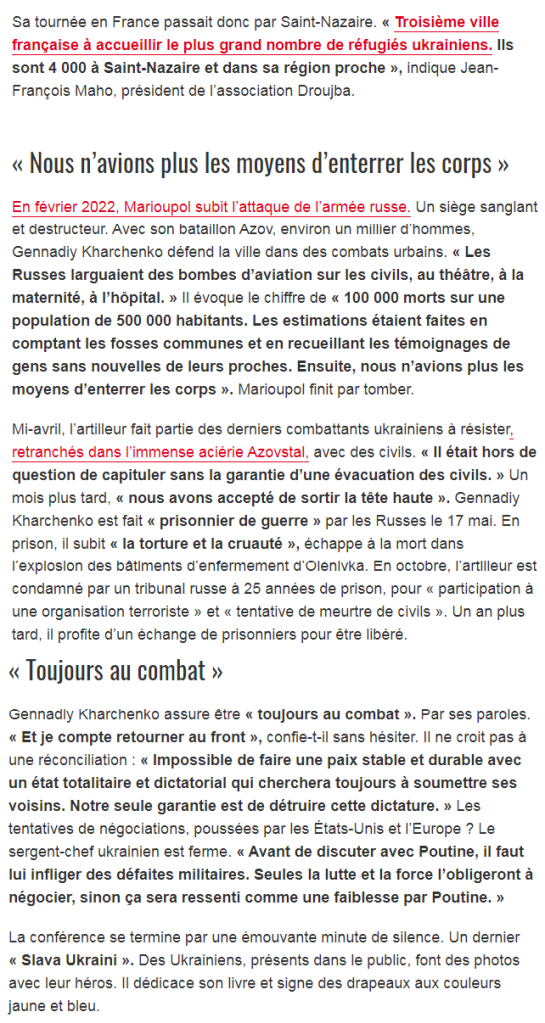 Геннадій Харченко, 52-річний український солдат, захисник Маріуполя у 2022 році, завітав до Сен-Назера в суботу 2