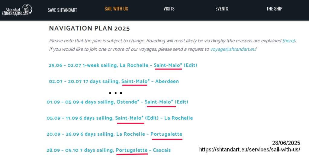 Les escales du Shtandart à Saint-Malo, les 2 juillet et 9 septembre prochains, sont maintenues dans le programme de croisières proposé à la vente.