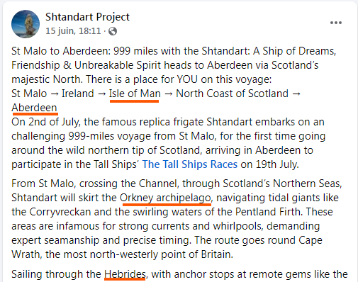 Sthandart travel plan, Saint-Malo to Aberdeen