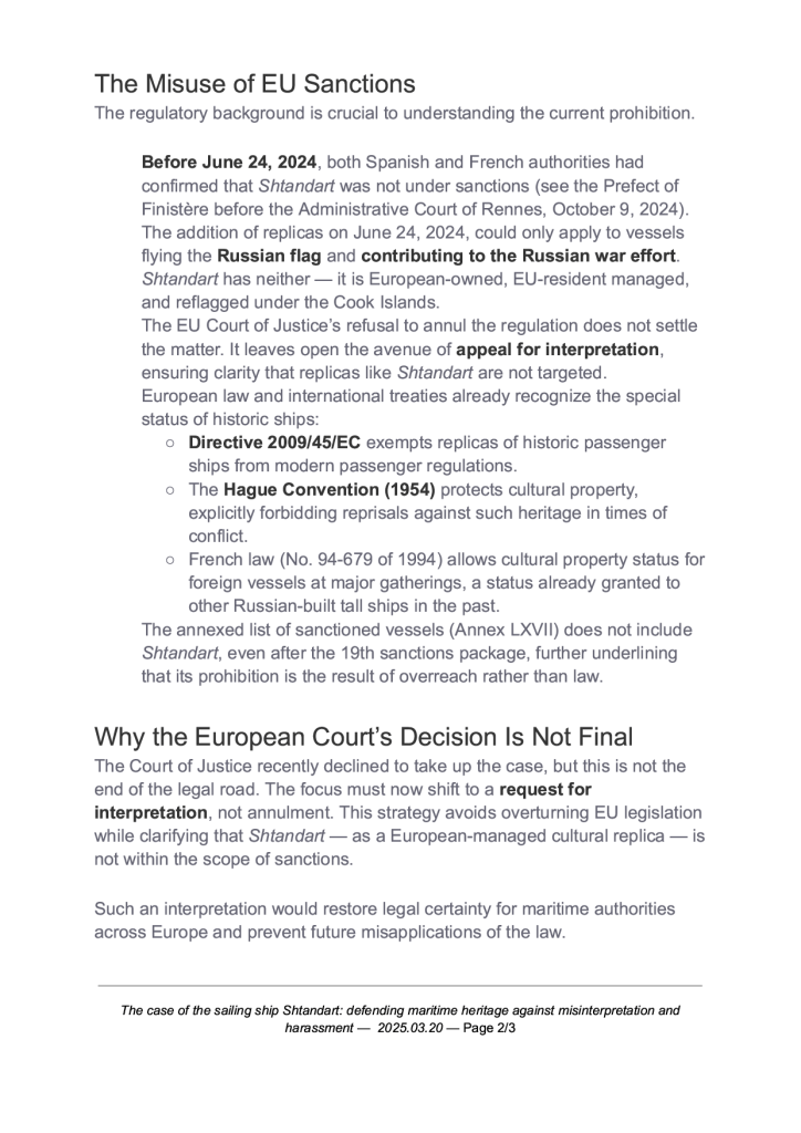 The case of the sailing ship Shtandart: defending maritime heritage against misinterpretation and harassment - Page 2