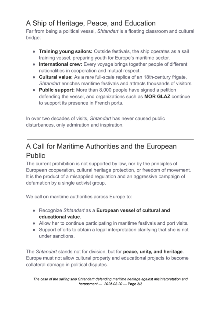 The case of the sailing ship Shtandart: defending maritime heritage against misinterpretation and harassment - Page 3