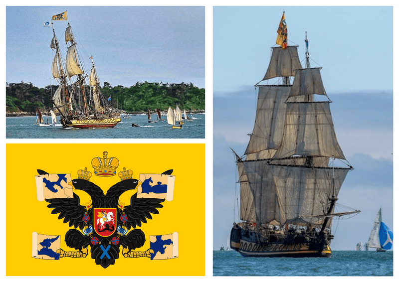 Le pavillon impérial russe a flotté sur le golfe du Morbihan, en tête du grand mât du Shtandart, du 26 mai au 1er juin 2025.