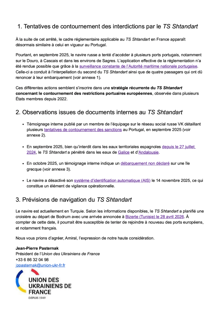 Acknowledging the French Maritime Prefects for the 5 March 2026 Order on the Russian Vessel TS Shtandart  — Page 2